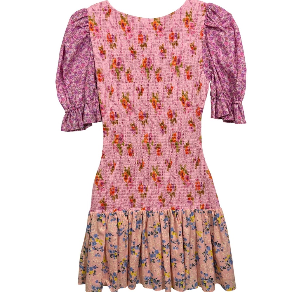 LoveShackFancy Luppa Pink Floral Smocked Mini Dress Puff Sleeve Size M - Picture 7 of 8